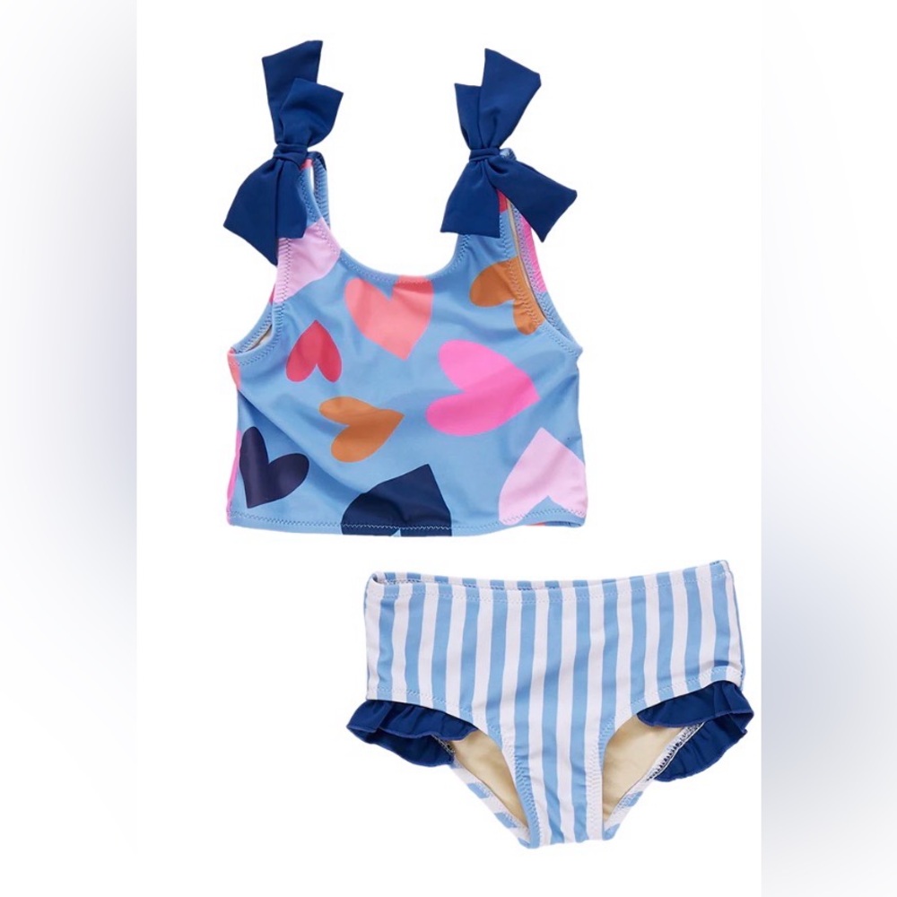 Kids Blue Heart-Print Two-Piece Swim Set